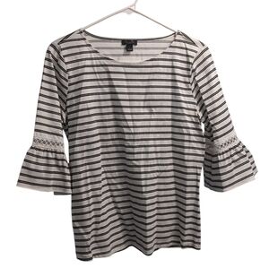 Ann Taylor Black and White Striped Quarter Bell Sleeve Top S